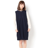外贸出口日本女装剪标春夏新款茧型中长款拼接雪纺长袖连衣裙