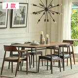 loft实木长条形圆角餐桌椅组合商用时尚简约碳化烧烤店一桌四椅