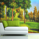 森林油画墙纸田园客厅沙发电视背景墙壁纸3d绿色风景墙布无缝壁画