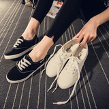 白色平底帆布鞋尖头小白鞋系带休闲布鞋平跟韩版女鞋夏季学生板鞋