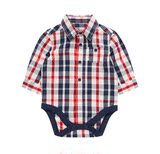 英国代购童装 Mothercare16春夏新款 男宝宝 长袖格子衬衫包屁衣