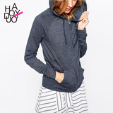 Haoduoyi2016春装新款 欧美简约休闲连帽运动衫 袋鼠兜夹克短外套