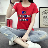 欧日韩版t-shirt春夏韩版新款亮片字母女装上衣修身短袖T恤女士纯