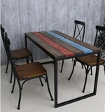 特价美式乡村铁艺实木复古做旧椅餐桌椅办公桌交叉靠背椅咖啡桌椅