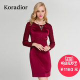 Koradior/珂莱蒂尔正品夏季韩版收腰修身显瘦长袖礼服蕾丝连衣裙