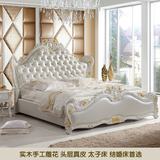 欧式雕花床象牙白太子床 头层牛皮床贵族婚床双人软床1.8米皇室床