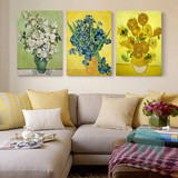 梵高花卉客厅现代组合油画向日葵白玫瑰欧式抽象装饰画壁画无框画