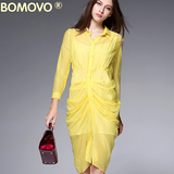 Bomovo清仓欧洲站秋季新款优雅时尚上衣纯色长袖衬衫气质女装开衫