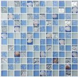 地中海蓝色玻璃冰裂贝壳马赛克瓷砖腰线电视背景墙贴 浴室洗手间