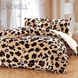 顶级法兰绒超柔六件套 床上用品加厚保暖豹纹被套床单新品