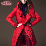 抹茶生活 冬装A字版红色中长款加厚欧美风棉被羽绒服女2015潮新款