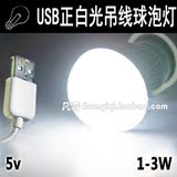 USB正白散光吊线球泡灯 1w3w瓦LED直插头5v铝暖自然节能照明悬挂