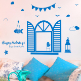 地中海风格假窗户墙贴纸贴画卧室温馨客厅创意墙壁纸自粘装饰蓝色