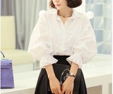 新款韩国长袖灯笼泡泡袖修身衬衫女衬衣打底