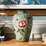 奇居良品 欧式客厅工艺品花插花器摆件 彩绘陶瓷彩蝶春蕾花瓶H