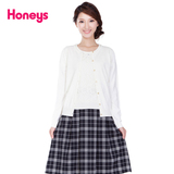 Honeys秋季短袖镶钻蕾丝长袖针织开衫两件套605-32-9545