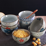 5个包邮 日式釉下彩陶瓷餐具5英寸大肚米饭碗沙拉碗甜品碗瓷碗