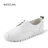 Westlink西遇2016秋季新款英伦学院风牛皮圆头系带低帮女小白鞋