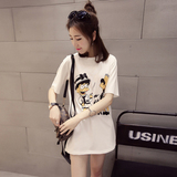 韩版t恤女装夏装纯棉宽松中长款短袖韩国个性卡通上衣服18-24周岁