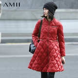 Amii女装旗舰店冬新款艾米棒球领拉链织带宽下摆中长羽绒服外套