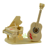 3D立体仿真模型木制拼图拼板木质儿童益智玩具迷你乐器钢琴与吉他