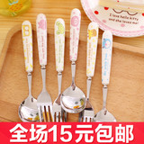 G441陶瓷韩式创意不锈钢学生餐具 可爱刀叉筷子长柄小勺子便携