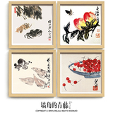 齐白石中式水墨福禄寿花卉客厅餐厅卧室书房浴室墙壁有框装饰挂画