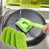 送4个替换片厨房海绵清洁刷强力清洁擦碗刷锅刷灶台洗碗刷长柄梳