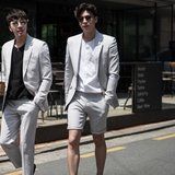 韩国东大门代购男装 16夏舒适单排扣休闲西装绅士纯色西服套装