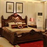 欧式床 2米双人床 真皮床 美式实木婚床 公主床 卧室家具组合奢华