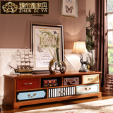 美式复古彩绘实木电视柜组合 欧式小户型客厅简约1.8米电视机柜