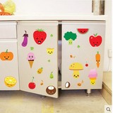 包邮 厨房瓷砖玻璃柜门冰箱门卡通水果蔬菜随意小贴纸 装饰小贴画