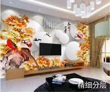中式手绘花卉牡丹3D立体电视背景墙 客厅电视背景墙墙纸壁画