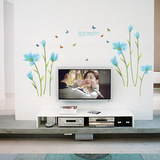蓝色浪漫百合花客厅电视创意背景墙贴墙面装饰贴纸风景墙上粘贴画