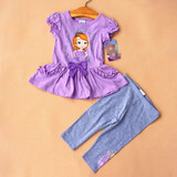 【美国1-5岁】童装女童纯棉紫色T恤+打底裤2件套套装苏菲亚公主