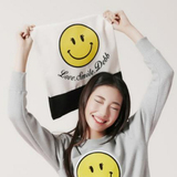 日本新款原宿风笑脸表情超市大号购物袋便携可爱帆布环保袋
