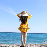 泰国碎花雪纺沙滩裙子夏波西米亚海边度假大码显瘦长袖短裙连衣裙