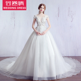 2016新款韩版修身显瘦绑带新娘结婚大拖尾孕妇大码手工花朵婚纱