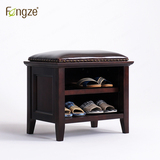 新品Fengze美式简约换鞋凳鞋柜实木玄关储物床尾鞋架穿鞋凳AS812
