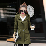16韩版新款女装直筒长袖宽松上衣修身显瘦中长款连帽风衣工装外套