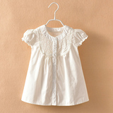 2016新款童装女童韩版衬衫 儿童夏季纯棉短袖衬衣宝宝白色上衣潮