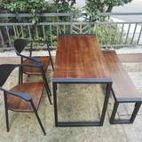 LOFT美式现代简约餐桌椅组合铁艺实木饭店餐饮店西餐厅小户型餐桌