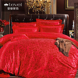 堂皇家纺提花刺绣大红色婚庆床单式六件套结婚床上用品古典民族风