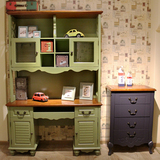 地中海乡村书房儿童书柜书架组合绿色实木雕花特价包邮成都