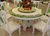 餐桌欧式白色大理石圆形转盘餐桌一桌六椅组合圆台饭桌特价园桌子