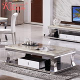 凯迪林 茶几电视柜组合整装简约现代不锈钢方形大理石茶几茶桌子