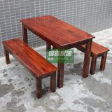 实木火烧木餐桌椅组合长条桌双人凳精品碳化木餐厅饭店农家乐桌凳