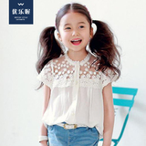 优乐喔女童短袖衬衫夏蕾丝刺绣白色宝宝上衣2016韩版童装儿童衬衣