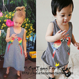 韩国正品代购童装女宝宝鹦鹉图案大牌条纹背心式连衣裙即将现货