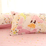 小米馍馍粉色可爱小狐狸花朵文艺床上用品纯棉床单床笠被套四件套